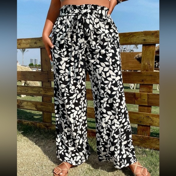 Boho Plus Size High Waist Floral Print Wide Leg Palazzo Pants - Picture 6 of 6